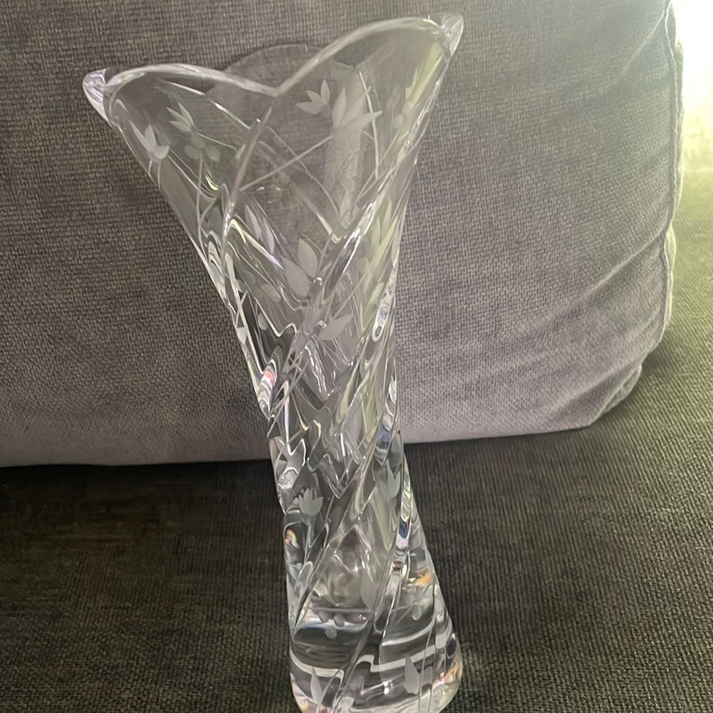 Etched glass vase